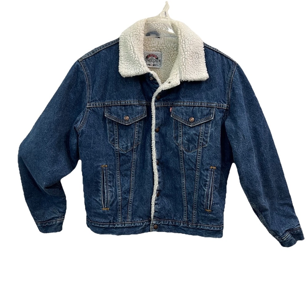 Vtg Levi's Sherpa Lined Denim‎ Trucker Jacket 80s Made In USA 40L Cowboy Western
